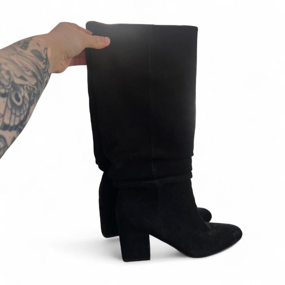 Y2K Slouchy Suede Pointed Toe Block Heel Boots